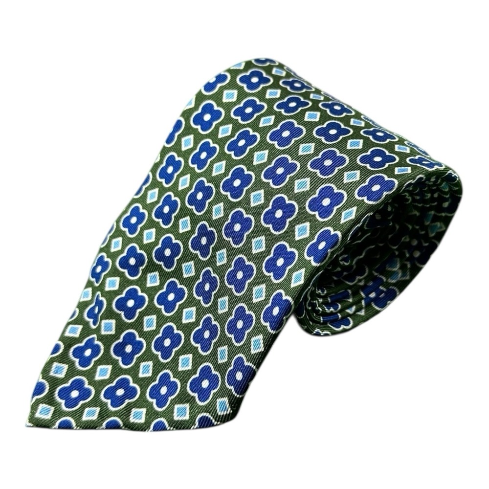 Finamore Napoli Green Blue Geometric Silk Men's Tie 3 Inch Width‎